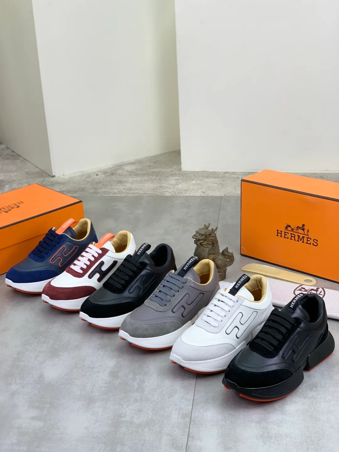 Men's shoes 💰P460 new style [HERMES] Hermès - High-end quality original order - Upper: 🔝 Napa calfskin, sewn brand 'H' totem - Inner: water-dyed cowhide - Outsole: ultra-light TPU foam; molded outsole - Ultra-high quality control·Fine workmanship: highlighted (high-end·luxury·grade) -Size: 38-44 (45 can be customized)·